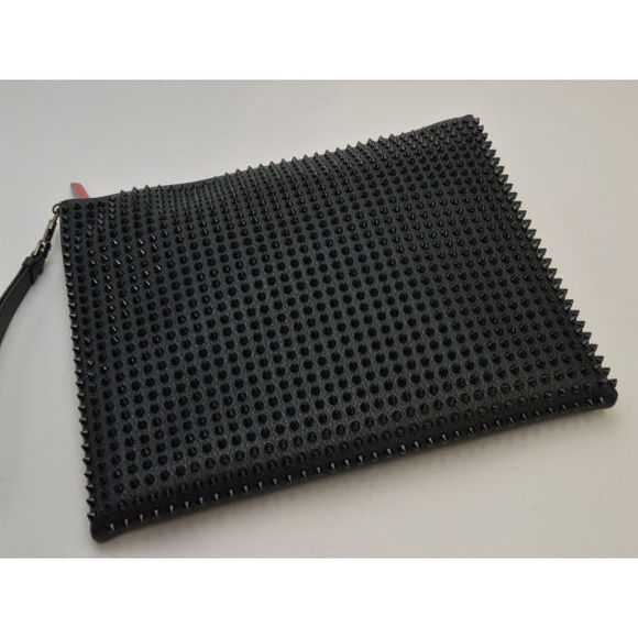 Christian Louboutin Peter Pouch Spike Stud Clutch Bag Black - Picture 8 of 8